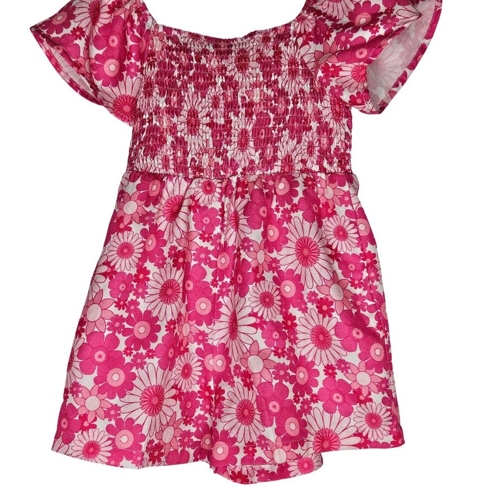 Girls Shein cottagecore floral whimsy smocked square neck pink smocked top 4Y